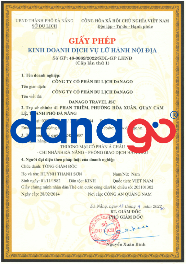 Giấy phép kinh doanh dịch vụ lữ hành nội địa của DANAGO Giấy phép kinh doanh dịch vụ lữ hành nội địa của DANAGO